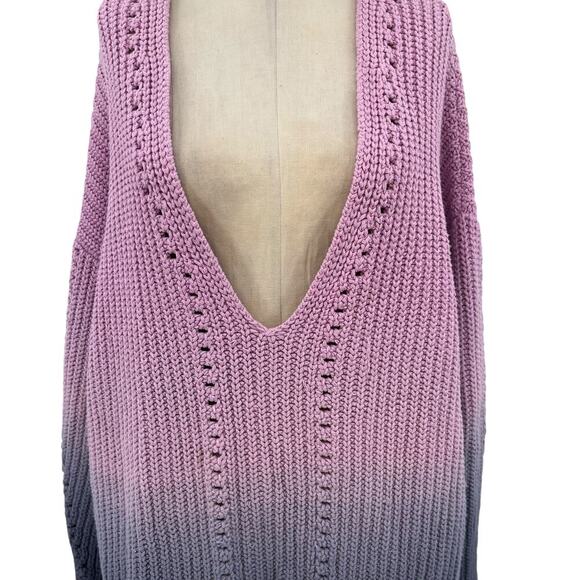 Free People Come Together Purple Blue Ombre Sweater Tunic Size Large - Picture 4 of 13
